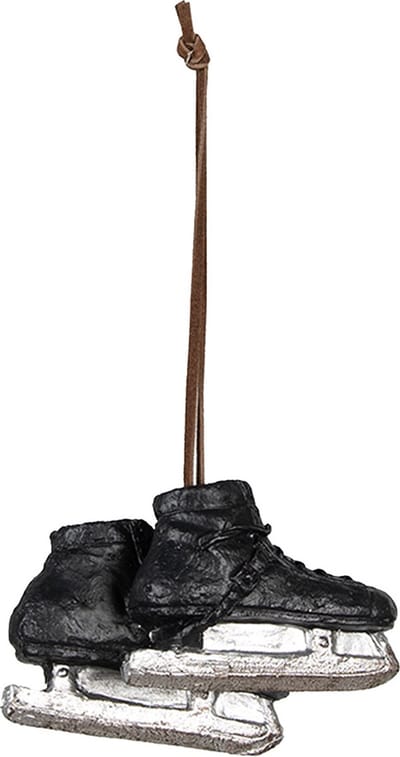 Clayre & Eef Kersthanger Schaatsen 10x4x6 cm Zwart Polyresin