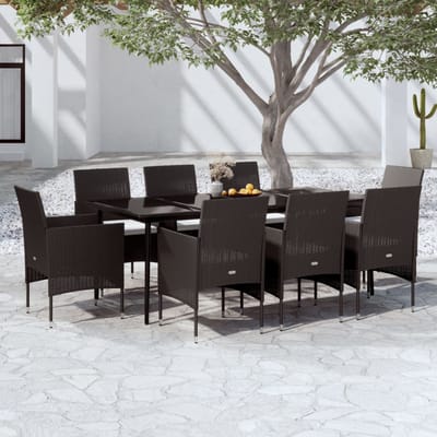 vidaXL - 9-delige - Tuinset - met - kussens - zwart