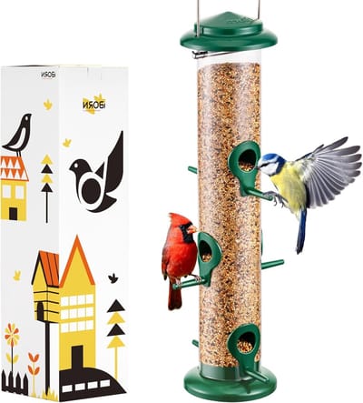 Hanging Voederhuis voor Wilde Vogels met 6 Openingen - Geschikt voor Zonnebloempitten, Nigerzaad en Gemengde Zaden - Duurzaam Volledig Metaal 35.5 cm