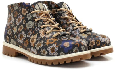 Goby Dames Veterboots – Bloemenprint – Robuuste Zool – Handgemaakt – Premium Kwaliteit – Maat 36