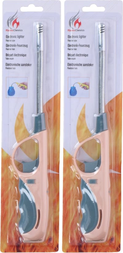 BBQ/keuken aanstekers - 2 stuks - lange steel - 29 cm - roze
