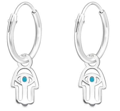 Joy|S - Zilveren hamsa bedel oorbellen - oorringen voor kinderen