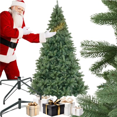 tectake® Kunstkerstboom Prancer - 210 cm Hoog - Natuurgetrouwe Spuitgiet- en PVC-naalden - Inclusief Inklapbare Standaard - Onderhoudsvriendelijk - Ideaal voor Binnen of Buiten- Duurzaam Kerstdecor - Groen