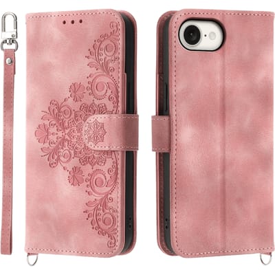 Comfycase Apple iPhone 16e/17e Zacht Boek Hoesje met Gravure Roze