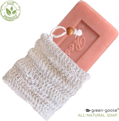 green-goose Natuurlijke Zeep | Met Zeepzak | Roos | Made in Europe | Duurzaam | Biokatoen Zeepzakje