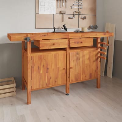 vidaXL - Werkbank - met - lades - en - bankschroeven - 162x62x83 - cm - acaciahout