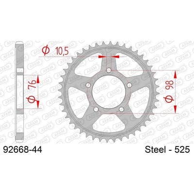 Stalen motortandwiel achteraan Afam 525 44 dents