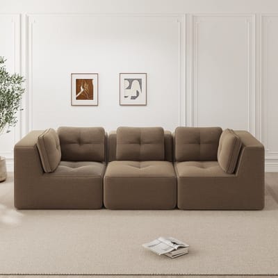 Frameloze combinatiestoel - modulaire hoekbank - corduroy - diepe zitting driezitsbank voor woonkamer - antislip ontwerp - bruin