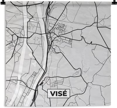 Wandkleed - Wanddoek - Stadskaart – Zwart Wit - Kaart – Visé – België – Plattegrond - 180x180 cm - Wandtapijt