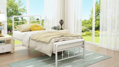 Metalen Bedframe 75x190 cm – Casa Velluto Vintage Stijl Bedframe met Hoofdeinde en Voetenbord, Heavy Duty Stalen Lattenbodem, Geluidsvrij, Duurzaam en Eenvoudig te Monteren, Wit – Twin Bed