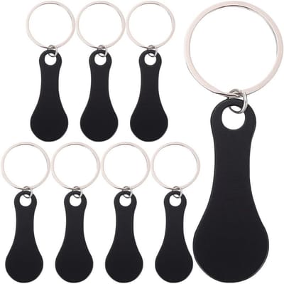 Winkelwagen Tokens - Winkelwagenmunten Sleutelhanger - Boodschappen Doen - Roestvrij Staal - 8 Stuks - Zwart
