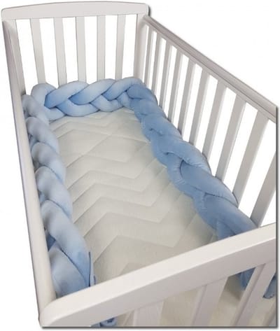 Bedbumper Bedomrander 280 cm Lang - Gevlochten Blauw - Minky Polyester - Scandinavisch Design