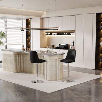 MODFU - Barstoel Set Van 2 - In Hoogte Verstelbaar En 360° Draaibaar - Modern - Voor Keukeneiland - Metaal En Imitatieleer - Zwart En Zilver