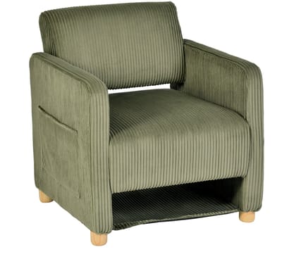 Fauteuil - Ribfluweel Rubberhout poten Brede zitting - Groen