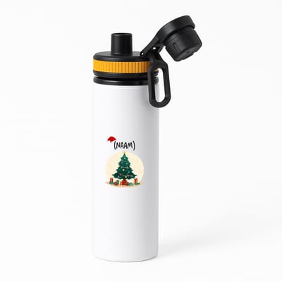 Hacebo® - Kerst kerstboom met eigen naam waterfles met draaidop oranje - Kerstmis - Kerst beker - winter - kerst - christmas - kerst cadeau - water fles - 850ML