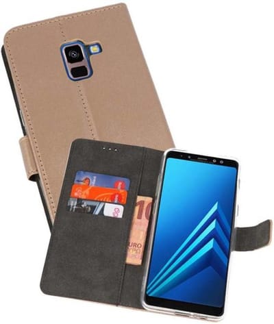 Booktype Telefoonhoesjes - Bookcase Hoesje - Wallet Case - Geschikt voor Galaxy A8 Plus 2018 - Goud