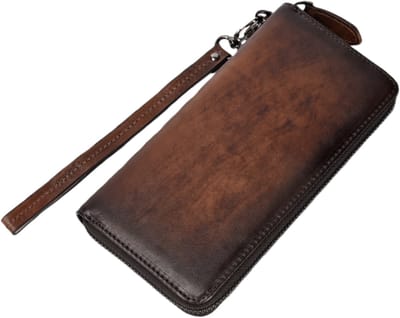 Zakelijke retro portemonnee van echt leer - Unisex - Meerdere kaartsleuven - Handgewassen leren portemonnee - 19*9,5*2,5 cm - Retro koffiekleur - 1 stuk