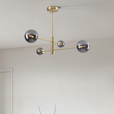 Plafondlamp Stiri 4-lichts goud met smoke glas