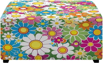 Ottomaanse hoes - Voetenbank beschermer - Interieur decoreren - Bloemenprint ontwerp - 43 cm - Kleurrijk
