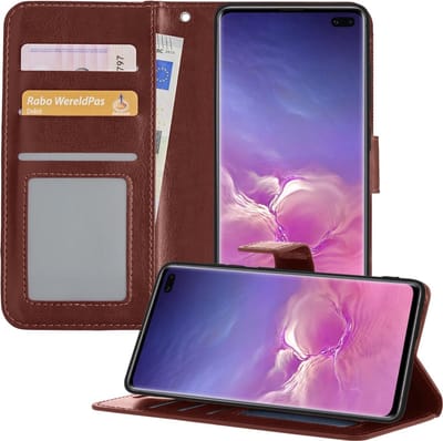 Hoesje - Geschikt voor Samsung Galaxy S10 - Luxe Bookcase - Walletcase Hoes - Portemonnee - Cover - Telefoonhoes - Bruin