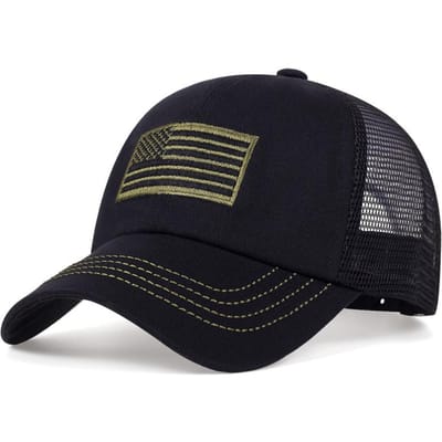 Heren Baseballpet met Amerikaanse Vlag Geborduurd Truckerpet Militaire Legerpet black