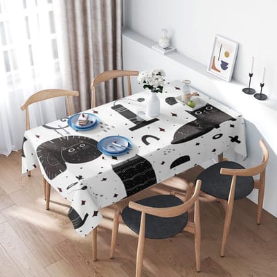 Moderne Kattenprint Tafelkleed Huisdecoratie Polyester Eetkamerhoes met Blauwe Bordhouder voor Keuken Wit Zwart Patroon (120x240cm) 100x140cm gray