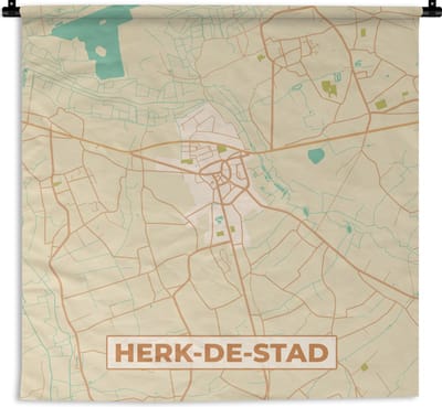 Wandkleed - Wanddoek - België - Herk-de-Stad - Kaart - Stadskaart - Plattegrond - 180x180 cm - Wandtapijt