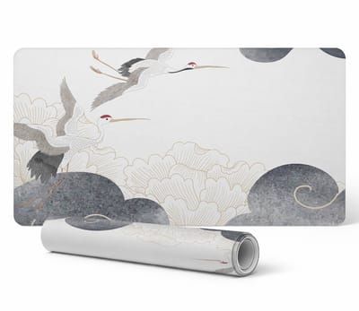 Vinyl beschermmat voor op de werkplek, kraanvogels en wolken, 90x45 cm