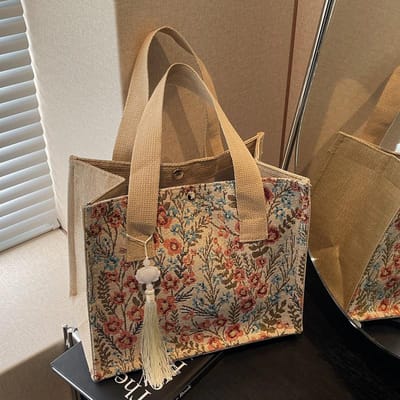 Grote Bloemen Tas voor Dames Nieuwe Opbergtas voor Dames Ins Modieuze en Veelzijdige Linnen Schoudertas Handtas voor Dames brown