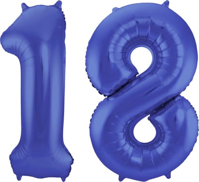 Folat Verjaardag Leeftijd folieballon - 18 jaar - blauw - 86 cm - cijferballon groot