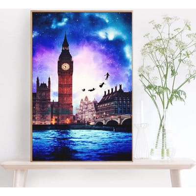 Diamantmozaïek Fantasie Diamantborduurwerk Volledige Ronde Schilderachtige Steentjes Woondecoratie Diamantkunst 20X30CM blue
