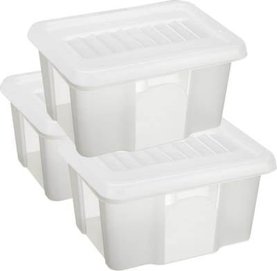 Sunware set van 3x opslagboxen kunststof 24 liter transparant 42 x 33 x 22 cm met afsluitbare deksel