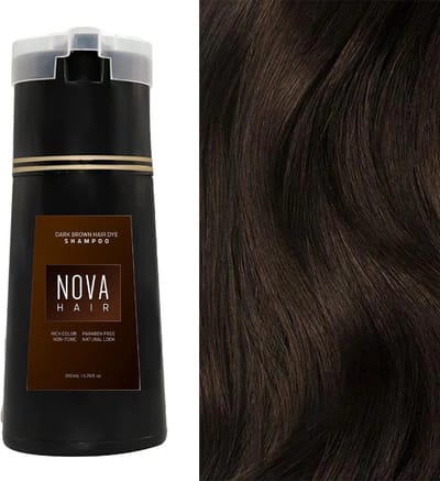 Nova Hair Instant Dye Shampoo Dark Brown - Rijk aan Natuurlijke Extracten - Dekking voor Grijs Haar - Kleur Shampoo voor man en vrouw - NovaHair - Nova Hair Shampoo Dark Brown - 200 ml