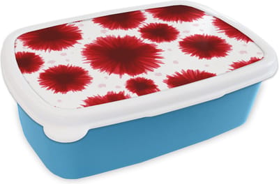 Broodtrommel Blauw - Lunchbox - Brooddoos - Aquarelverf - Rood - Bloemen - 18x12x6 cm - Kinderen - Jongen