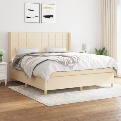 vidaXL - Boxspring - met - matras - stof - crèmekleurig - 180x200 - cm