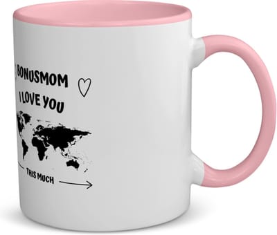 Akyol - bonusmom i love you this much koffiemok - theemok - roze - Moeder - geweldige moeder - liefste bonusmoeder - verjaardag - cadeau - kado - bedankje - geschenk - 350 ML inhoud