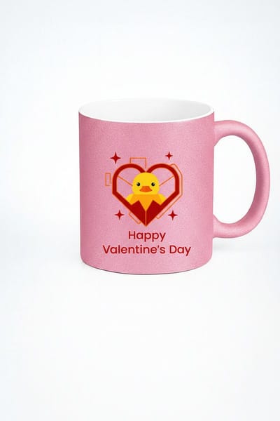 Roze Glitter Mok 'Happy Valentine's Day' met Lief Eendje & Hart - Valentijnsdag Cadeau