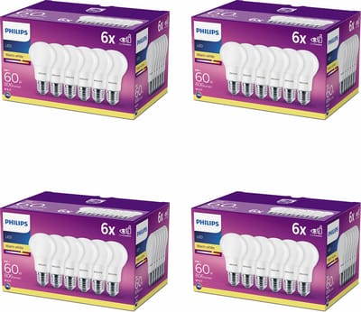 Philips Voordeelverpak 24 stuks - E27 - LED Standaardlamp - Mat - 60W - Warmwit Licht - Niet dimbaar- Bespaar op energie!