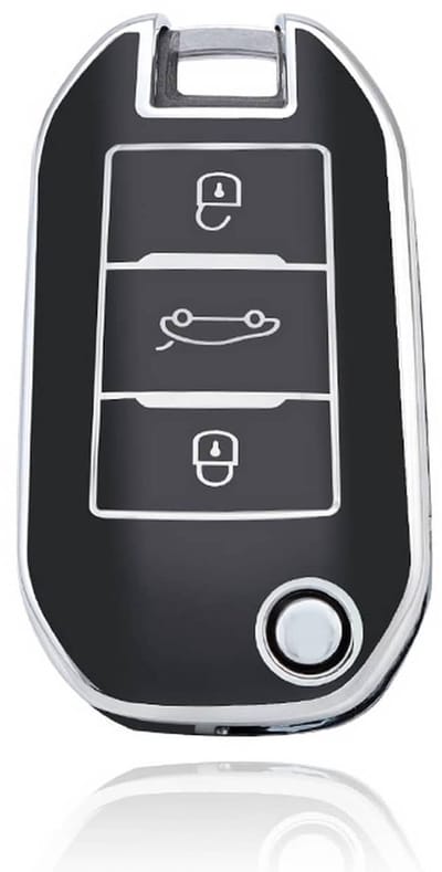 Autosleutel Hoesje geschikt voor Citroën - Sleutelcover - TPU Cover Sleutelhoes - Accessoires - zwart