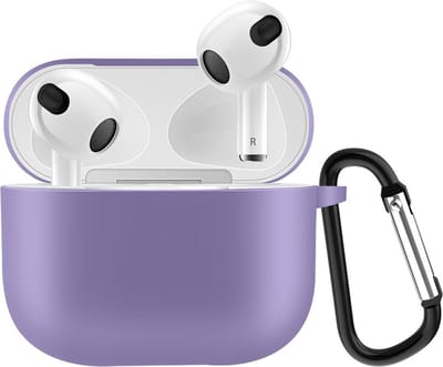 Peachy Solid Protection siliconen hoesje met haak geschikt voor AirPods 3 - paars