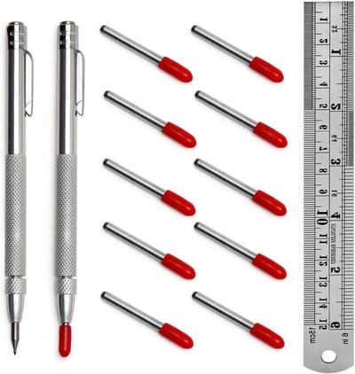 Wolfraamcarbide Pen - Etsen Graveren - Materialen Markeren - Met Magneet - 2 Stuks 15cm Liniaal - Zilver