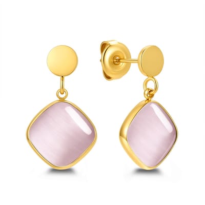 CO88 Collection - 8CE-70641 - Dames Oorknopjes Roze Cat Eye - Stainless Steel - Trendy