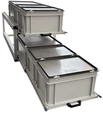 dubbel schuifframe voor camper 120x30 cm met 6 gesloten bakken - 130 kg belastbaar