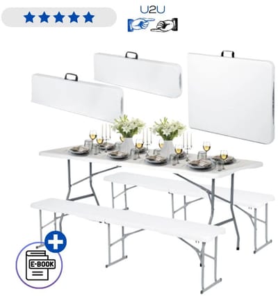 Catering Set Tafel Met 2 Banken 180cm Opklapbaar Tuinfeest Set Plonos Wit Met Ebook