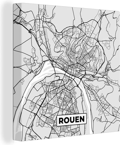 Canvas Schilderij Kaart - Stadskaart - Rouen - Plattegrond - Frankrijk - 20x20 cm - Wanddecoratie