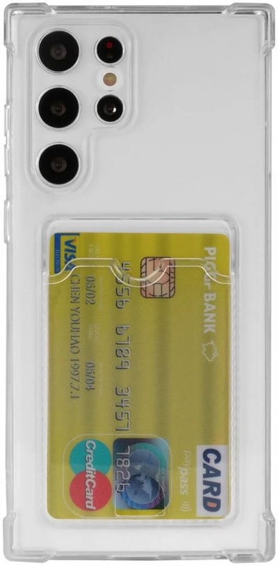 Transparant Dun TPU Hoesje met Pasjeshouder Geschikt voor Samsung Galaxy S22 Ultra | Back Cover | Schokbestendig | Ultra Dun | Kaarthouder Achterkant | Shockproof | Doorzichtig