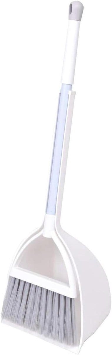 Mini Bezem Stofpan - Kinder Schoonmaakset - Kleine Ruimtes Vegen - Staat Zelfstandig Rechtop - 52 cm Bezem - Wit Grijs