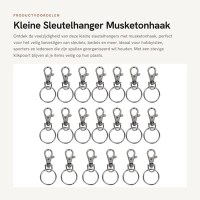 Dailygoods- Musketonhaak Set van 20 - Sleutelhanger - Multifunctioneel - Bevestigen van Sleutels - Antislip Klikpoort - Ideaal voor Hobby's