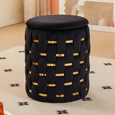 Opbergpoef - Voetensteun poef - Ruimte organiseren - Zachte fluwelen bekleding - 33 x 43 cm - Zwart