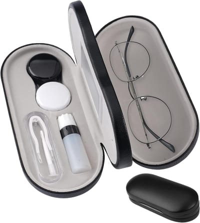 Draagbare 2-in-1 Contactlenzen- en Brilcase met Spiegel en Tweezers, Ideaal voor Reizen en Organisatie van Zonnebrillen en Eyewear
